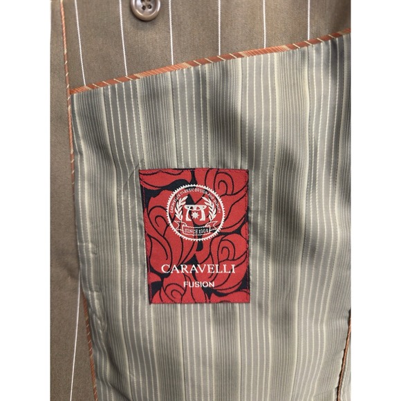 Caravelli Brown Pinstripe Mens 42R Blazer Suit Jacket Double Breasted - Picture 7 of 10